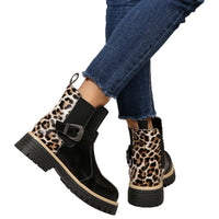 Large-size Fashionable Leopard Print Metal Buckle Boots