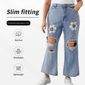 Plus-size Printed Ripped Flared Jeans For Women