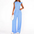 Womens Solid-Colored Summer Two-Piece Set Ruffled Hem Wide-Leg Pants Casual Fashion Outfit