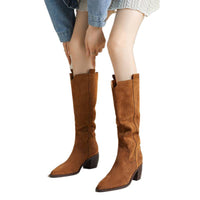 Womens Solid-Color Handmade Retro Long Boots For FallWinter