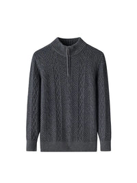 Half Turtleneck Zipper Twisted Flower Sweater Long Sleeve Knitwear