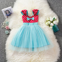 Girls Bow Striped Polka Dot Dress