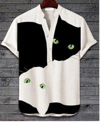 Printed V-neck Men's 3 Breasted Pullover Short Sleeve Shirt