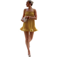Womens Fashionable Sexy Short Skirt Solid-Color Sheer Slip Dress For Women