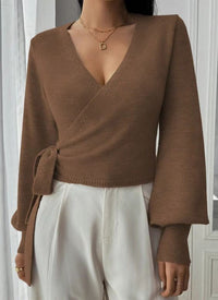 Autumn And Winter Irregular Lace-up Elegant Wool Short Clothes Top