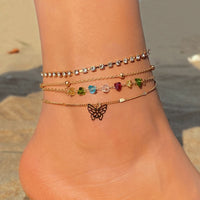 Personality Retro Love Butterfly Pearl Chain Multi-layer Anklet Set Of Ornaments