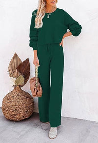 Casual Solid Color Long-sleeved Trousers Two-piece Set