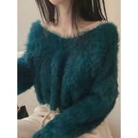 Imitation Mink V-neck Purple Sweater Women's Spring And Autumn Pure Desire