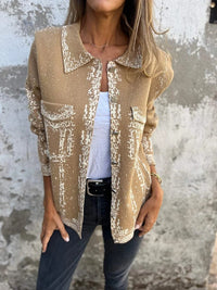 Lapel Variegated Metal Buckle Knitted Coat