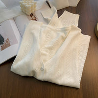 Thin Hollow V-neck Sweater White Long Sleeve