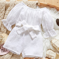 Baby Double Yarn Woven Belt Belt Bow Jumpsuit