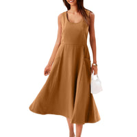 Pocketless Sleeveless Crew-Neck Elegant Womens Dress