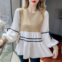 Striped Top Drawstring Long Sleeve Inner Wear Loose Shirt
