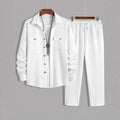 Men's Solid-Colored Casual Simple Loose Set With Lapel