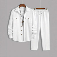 Men's Solid-Colored Casual Simple Loose Set With Lapel