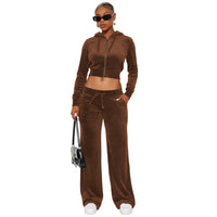Hooded Midriff-baring Wide-leg Two-piece Set