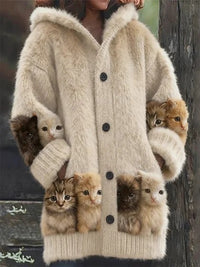 Womens Mid-Length Plush Cartoon Hooded Coat