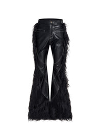 Mens Faux Fur Patchwork Flared Leather Pants