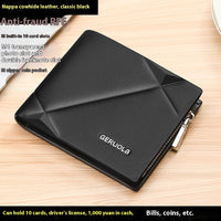 Men's Short Leather Wallet With Zipper