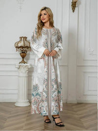Elegant Floral Print Long Sleeve Abaya Dress