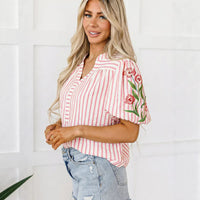 Women's Loose-Fit Fashionable V-Neck Striped Top