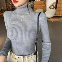 Womens Thick Solid-Colored Slim-Fit Warm Turtleneck Base Sweater