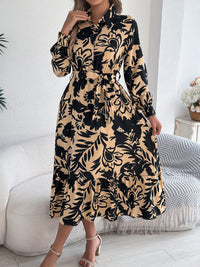 Women's Casual Floral Print Long Sleeve Ruffle Hem Shirt Maxi Dress