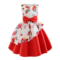 Girls' dress irregular skirt print children's dress bow costume