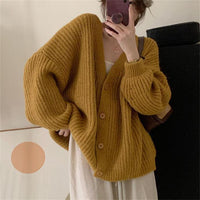 V-neck Knitted Cardigan Women's Thick Needle Loose Sweater