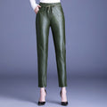 PU Leather High Waist Harem Pants With Small Feet Casual Fashion Elastic