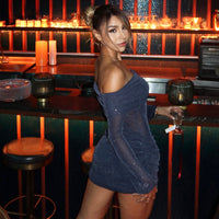 Sexy Sheer Off-Shoulder Solid Color Dress For Women