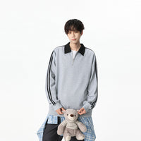 Half-zip Hoodie For Men Loose-fit Color-block Patchwork Casual