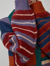 American Retro Color Stripes Long Sweater Coat Women