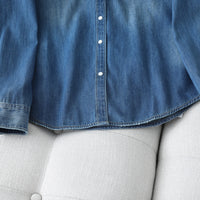 Retro Soft Denim Double-pocket Shirt With Distressed Design