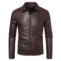 AutumnWinter Men's Leather Jacket With Lapel Collar Light Business Style