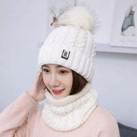 Creative warm wool hat lady outdoor cold two piece knitted hat scarf factory wholesale Korean combination