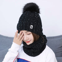 Creative warm wool hat lady outdoor cold two piece knitted hat scarf factory wholesale Korean combination