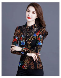 Women's Casual Lace Printed Fleece Warm T-shirt