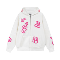 Note Printing Plus Velvet Hooded Sweater Cardigan