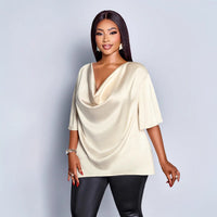 New Relaxed-fit Casual V-neck Mid-sleeve Long-sleeve Solid-color Chiffon Top