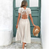 European And American V-neck Casual Backless Dress