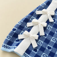 Classic Style Plaid Knitted Cardigan Bow Hip Skirt Two-piece Suit Girl Sweater