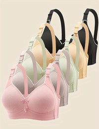 Lace-patterned No-wire Bra With Four Rows And Three Buttons With Sponge Cups