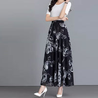 Retro Ink-Print Plus-Size Skirt For Women
