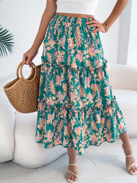 Women's Casual Floral Print Ruffle Trim Midi Beach Skirt