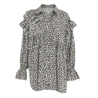 Design Leopard Print Women's Shirt Ruffled Long Sleeve