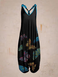 Abstract Printed Loose Plus Size Casual Suspender Jumpsuit