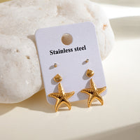 Stainless Steel Three-pair Set Of Zircon Starfish High-grade Shell Earrings