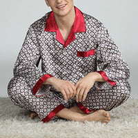 Men's Printed Silk Pajamas Spring And Summer Long-Sleeved Suit