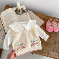 Autumn Children's Cute Embroidered Round Neck Pullover Vest
